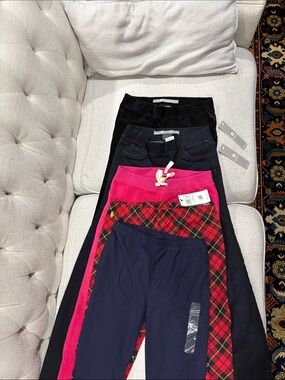 Different brands Kids Leggings Bundle - Black, Navy, Pink, Red Tartan